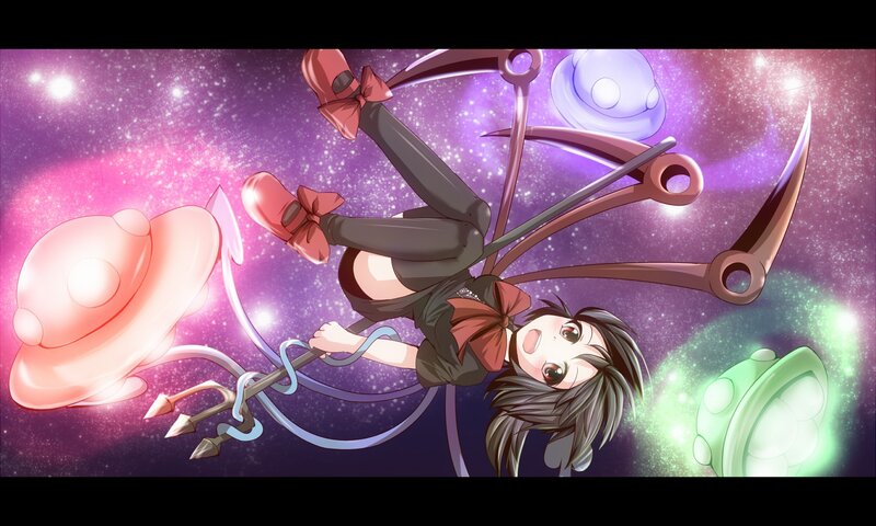 Anime Girl with Weapons — Purple, Dramatic, Digital Art, Space