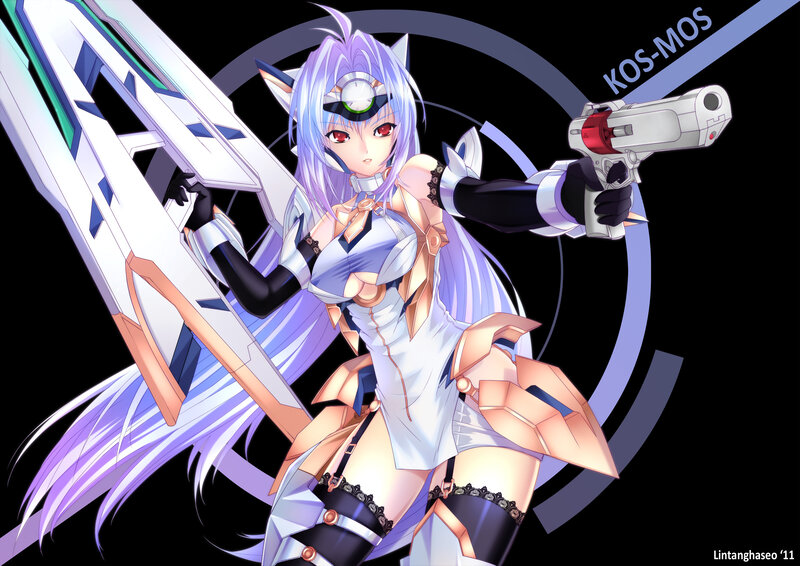 Anime Girl with Weapons — Purple, Dramatic, Digital Art