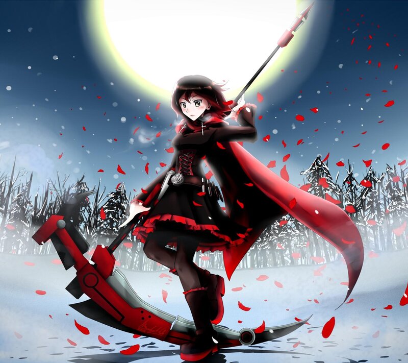 Anime Girl with Weapons — Red, Dramatic, Night