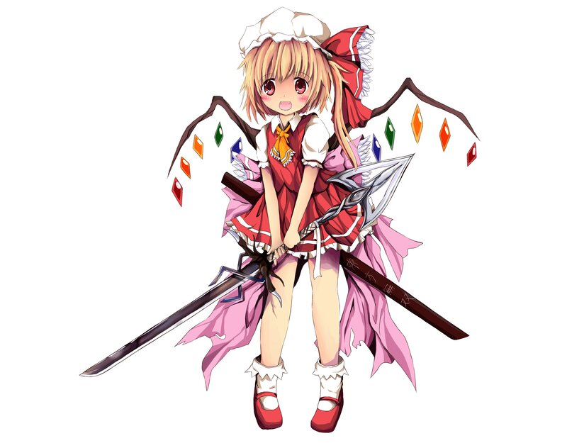 Anime Girl with Weapons — Red, Playful, Sword