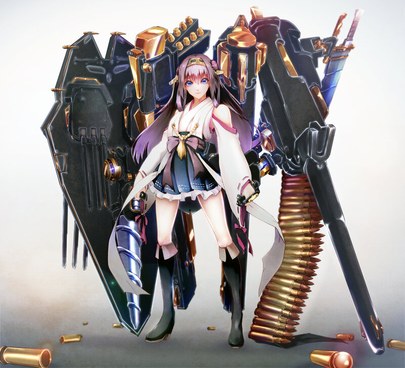 Anime Girl with Weapons — White, Dramatic, Digital Art, Gun