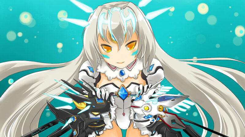 Anime Girl with Weapons — White, Dramatic, Digital Art, Long Hair