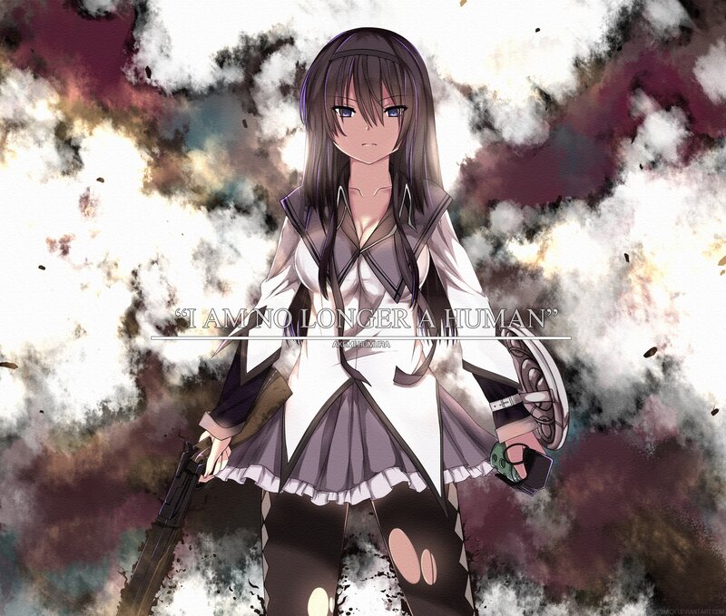 Anime Girl with Weapons — White, Dramatic, Digital Art