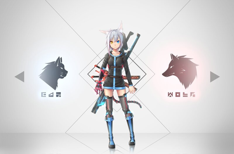 Anime Girl with Weapons — White, Neutral