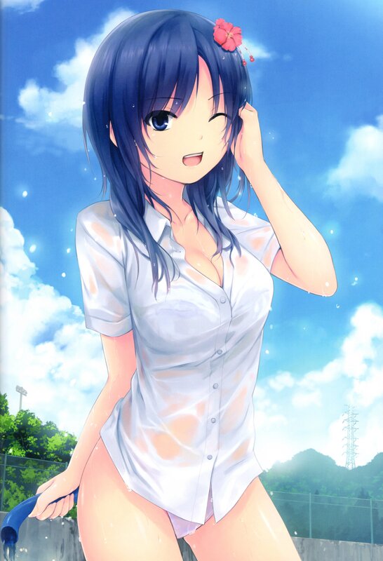 Anime girl with wet shirt