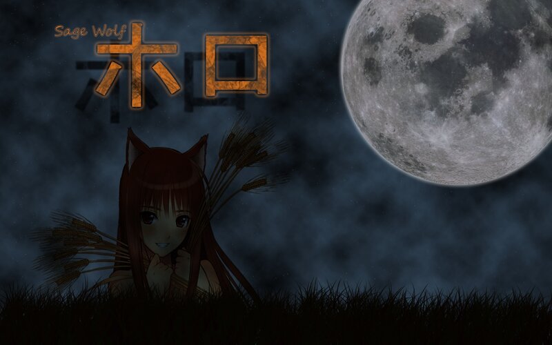 Anime girl with wheat under moon