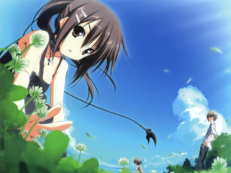 Anime girl with whip in field