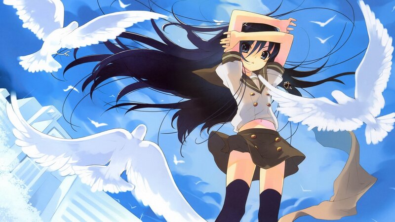 anime girl with white birds