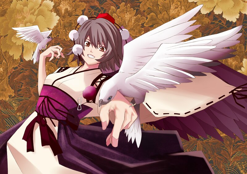 Anime girl with white birds