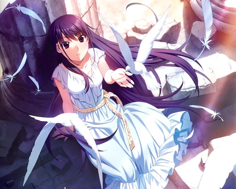 anime girl with white birds