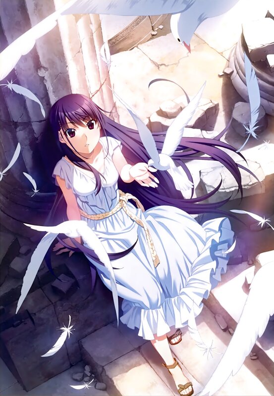 Anime girl with white birds
