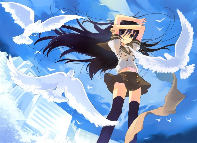 anime girl with white birds