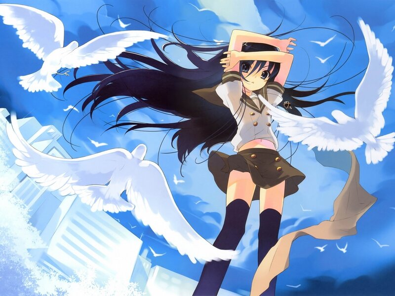 Anime girl with white birds