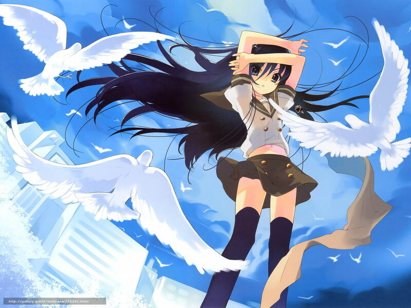 Anime girl with white birds