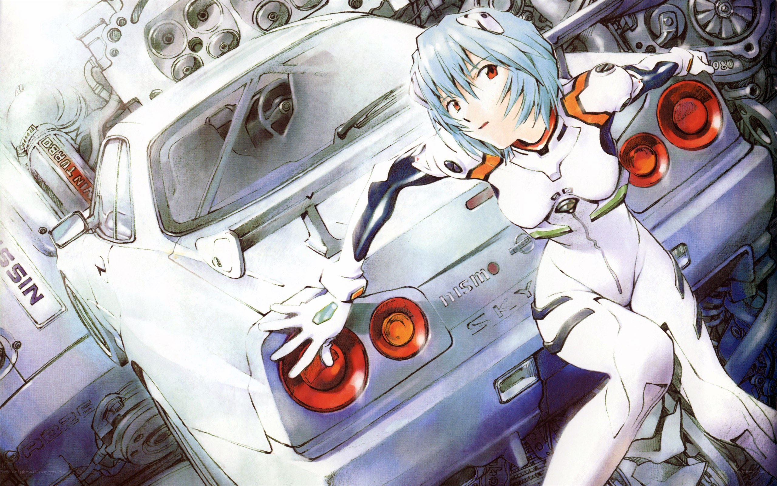 Anime girl with white car