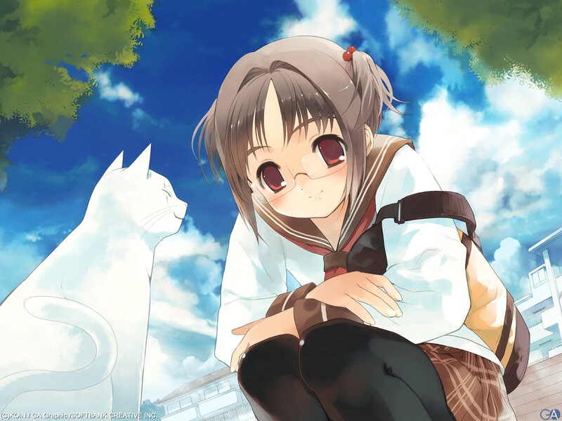 Anime girl with white cat
