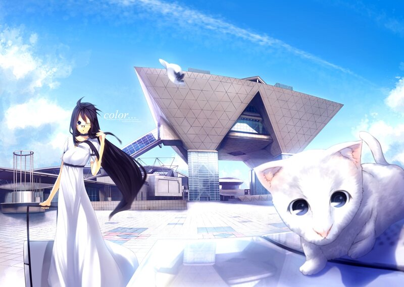 Anime girl with white cat