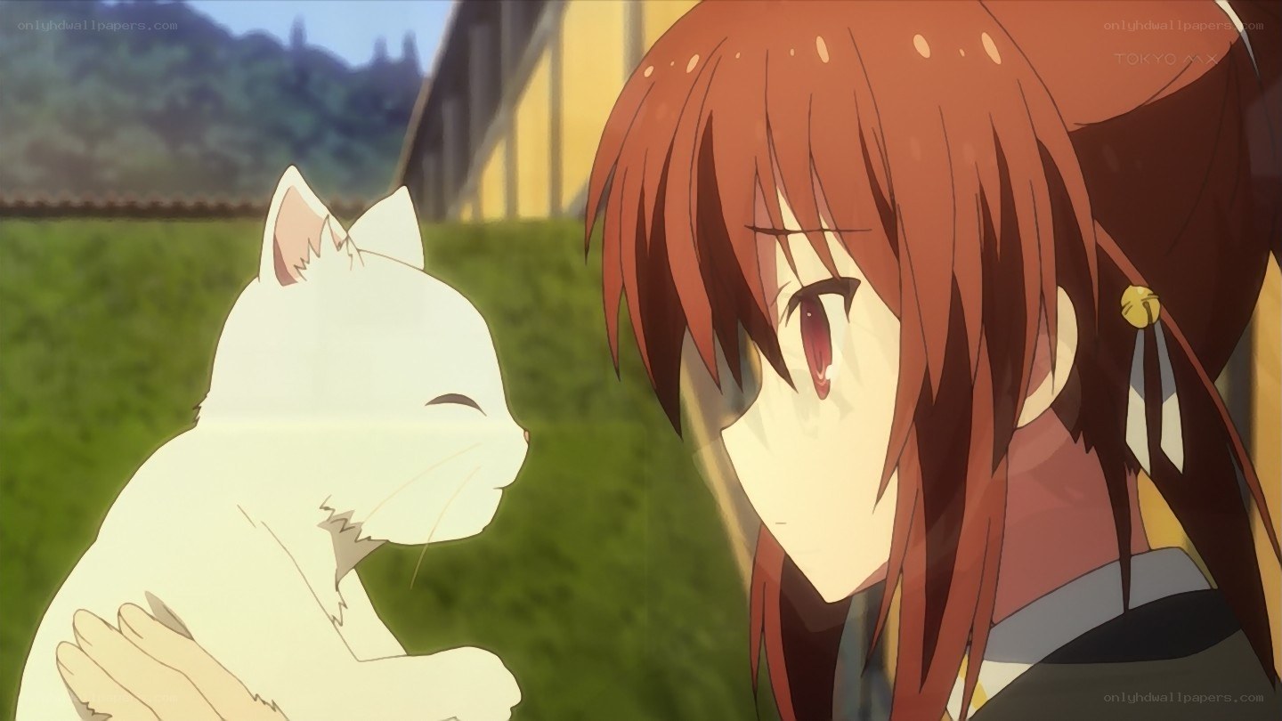 Anime girl with white cat