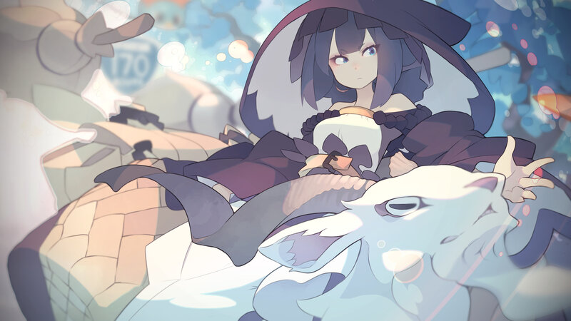 Anime Girl with White Creature — Blue