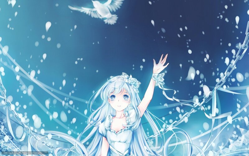 Anime girl with white dove
