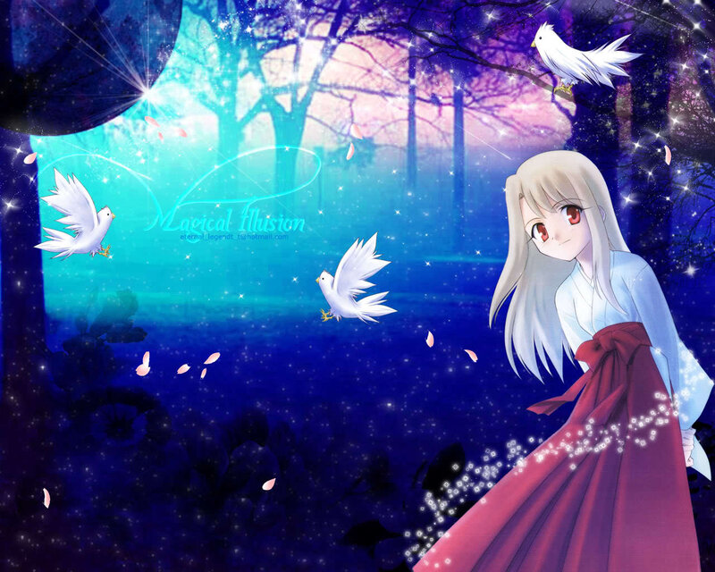 Anime girl with white doves