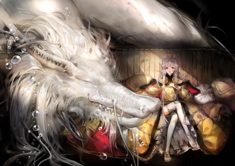 Anime girl with white dragon