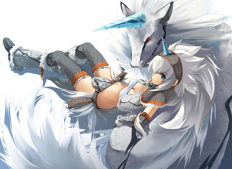 anime girl with white dragon