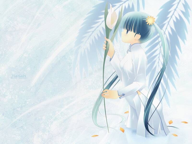 Anime girl with white flower