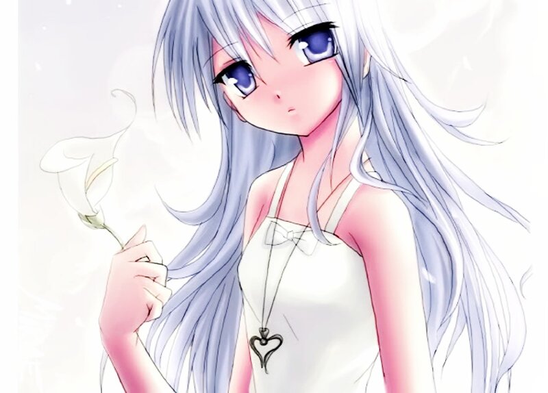 Anime Girl with White Flower — Serene