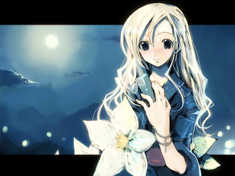 anime girl with white flower