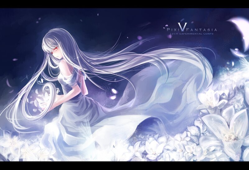 Anime girl with white flowers