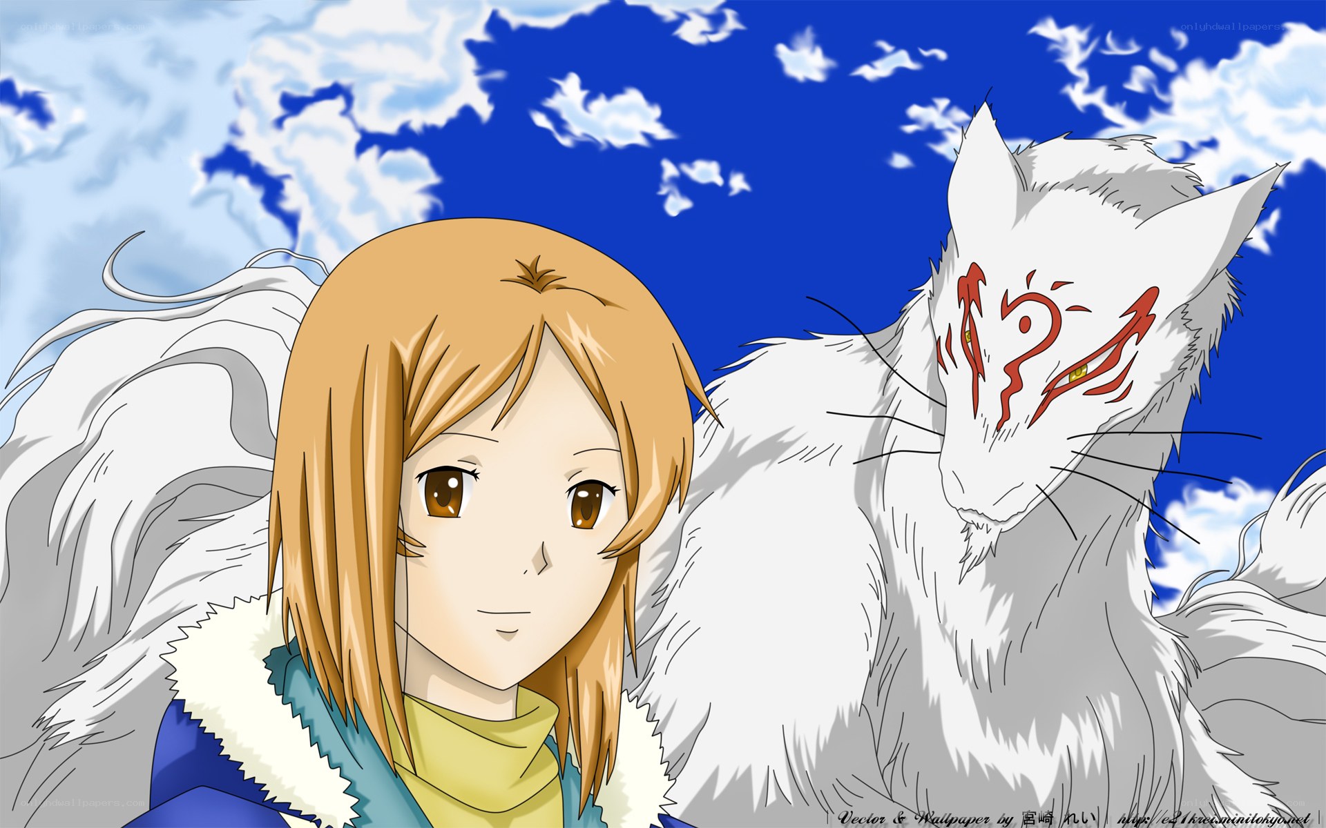 Anime girl with white fox