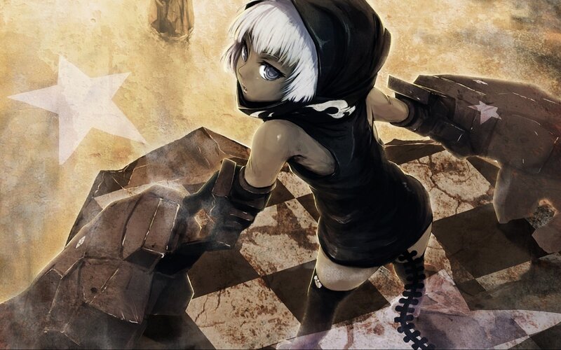 Anime Girl with White Hair — Black, Dramatic, Digital Art, Star