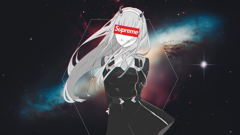 Anime Girl with White Hair — Black, Dramatic, Night, Digital Art, Space