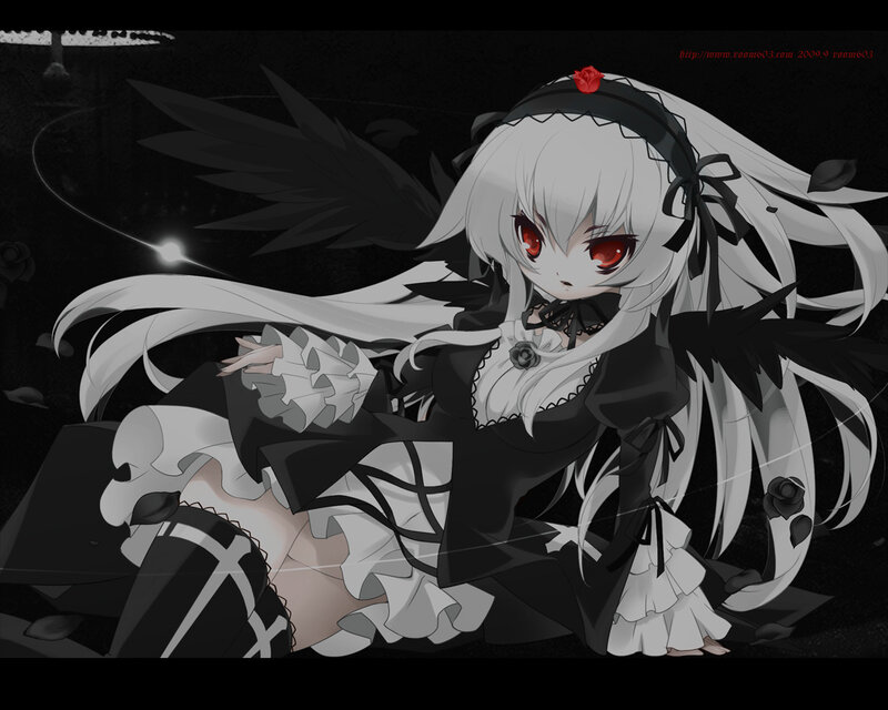 Anime Girl with White Hair — Black, Dramatic, Night