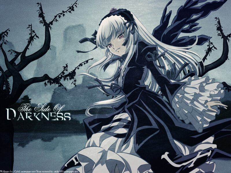 Anime Girl with White Hair — Black, Dramatic, Night, Tree