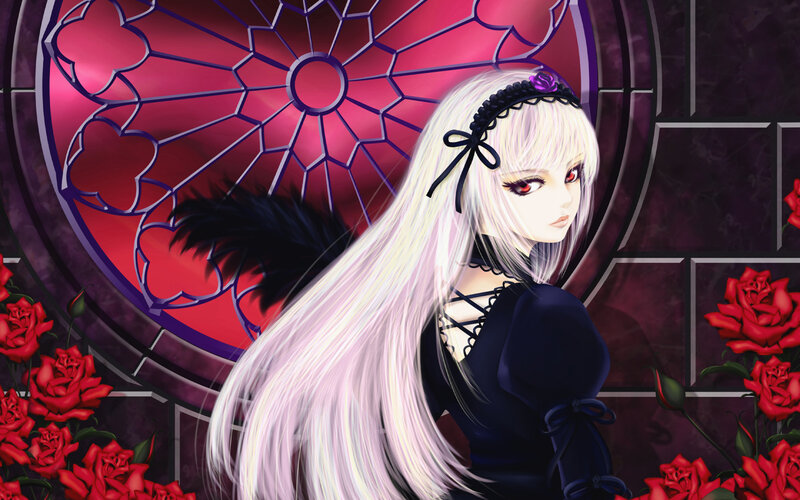 Anime Girl with White Hair — Black, Dramatic