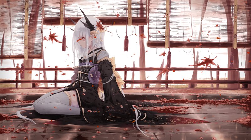 Anime Girl with White Hair — Black, Melancholic