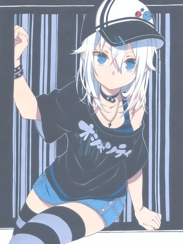 Anime Girl with White Hair — Black, Neutral, Baseball Cap