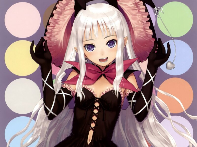 Anime Girl with White Hair — Black, Playful
