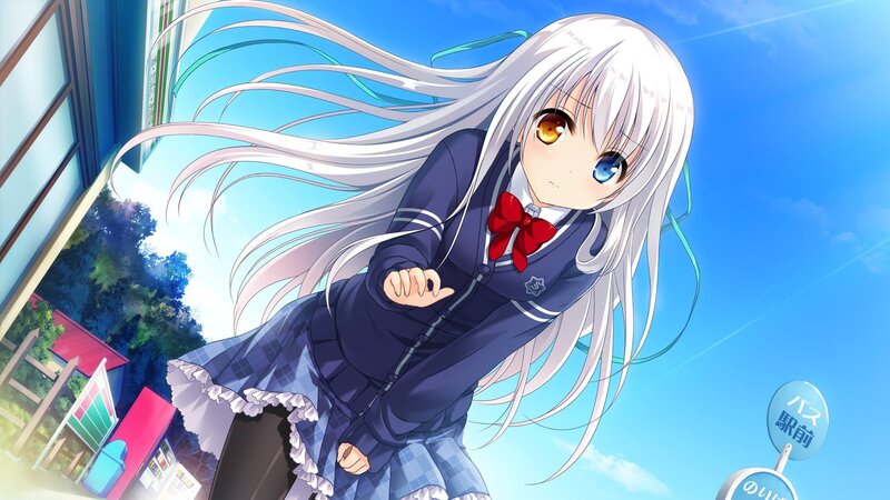 Anime Girl with White Hair — Blue, Bright, Sunny
