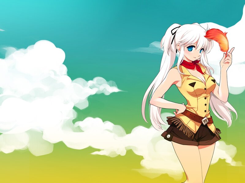 Anime Girl with White Hair — Blue, Calm, Afternoon, Feather