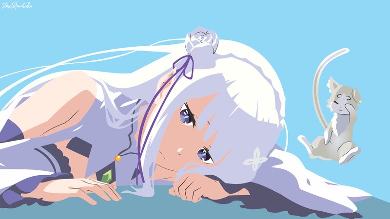 Anime Girl with White Hair — Blue, Calm, Afternoon