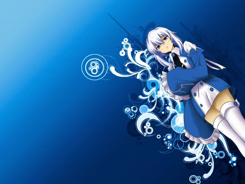 Anime Girl with White Hair — Blue, Calm, Digital Art