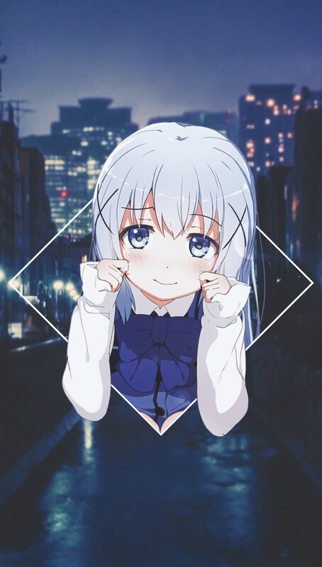 Anime Girl with White Hair — Blue, Calm, Night, Cityscape