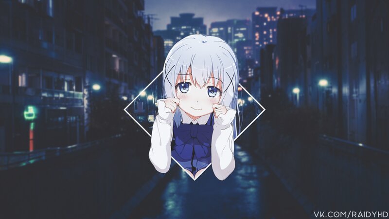 Anime Girl with White Hair — Blue, Calm, Night
