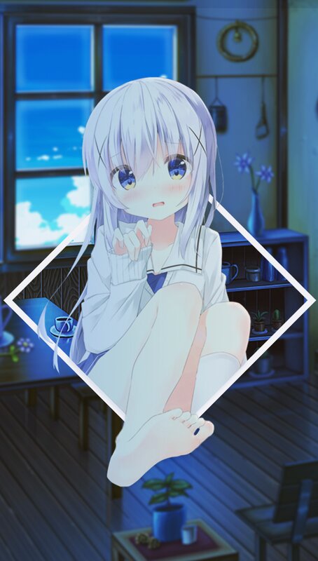 Anime Girl with White Hair — Blue, Calm, Night, Window