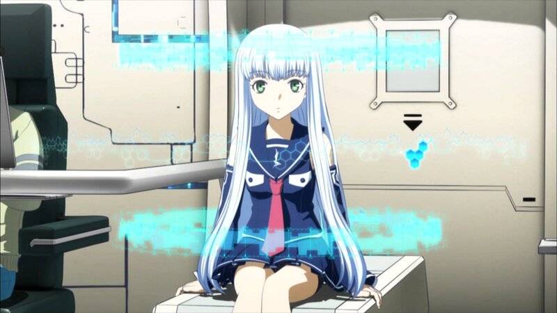 Anime Girl with White Hair — Blue, Calm, School Uniform