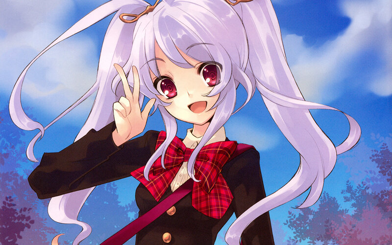 Anime Girl with White Hair — Blue, Cheerful