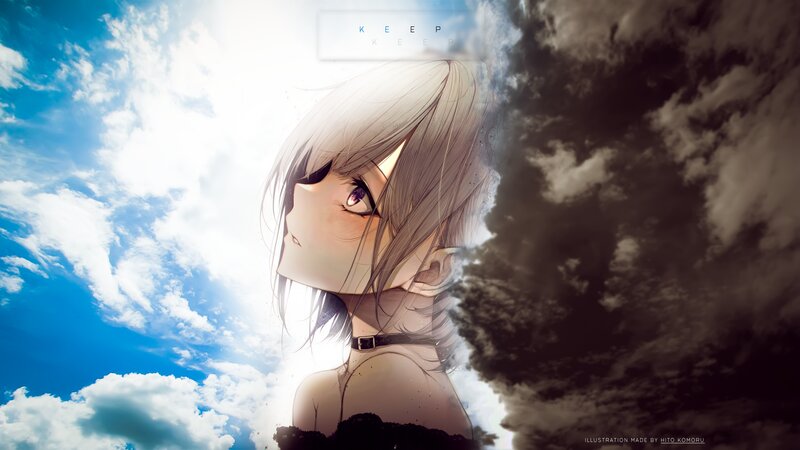 Anime Girl with White Hair — Blue, Dramatic, Afternoon, Digital Art
